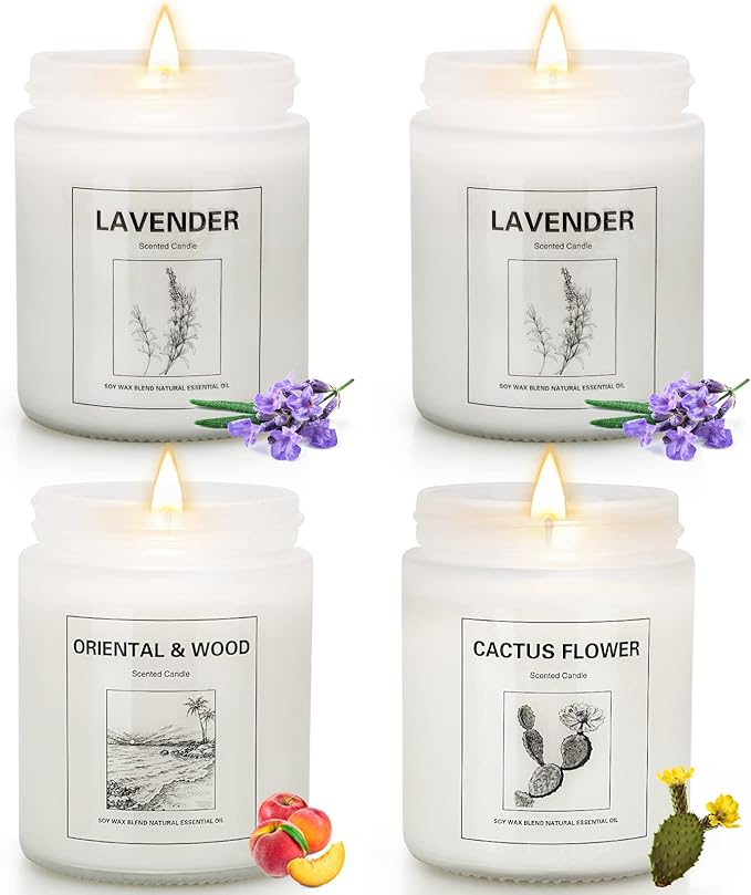 4 Pack Candles for Home Scented, Lavender Candle Set, Aromatherapy Jar Candle for Home, 28 oz 200 Hour Long Lasting, Natural Soy Wax Candles Gifts Set for Women, Birthday, Valentine, Anniversary