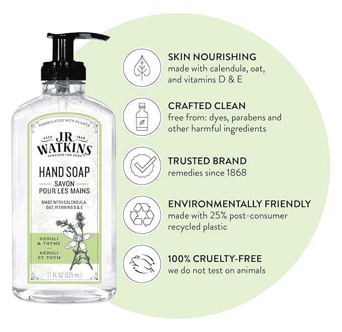 J.R. Watkins Gel Hand Soap, 3 Pack of 11 Fl Oz, Neroli & Thyme