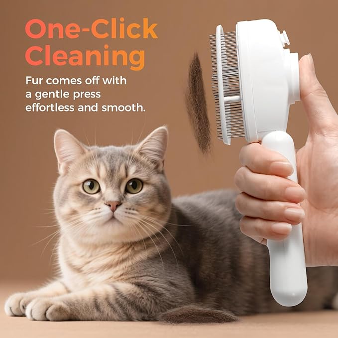 Cat Comb with Steam, Cat Steam Brush Pet Hair Removal Tool Flea Comb, Stainless Steel Metal Teeth for Shedding and Tangles, One Button Self-Cleaning Pet Comb for Dogs and Cats