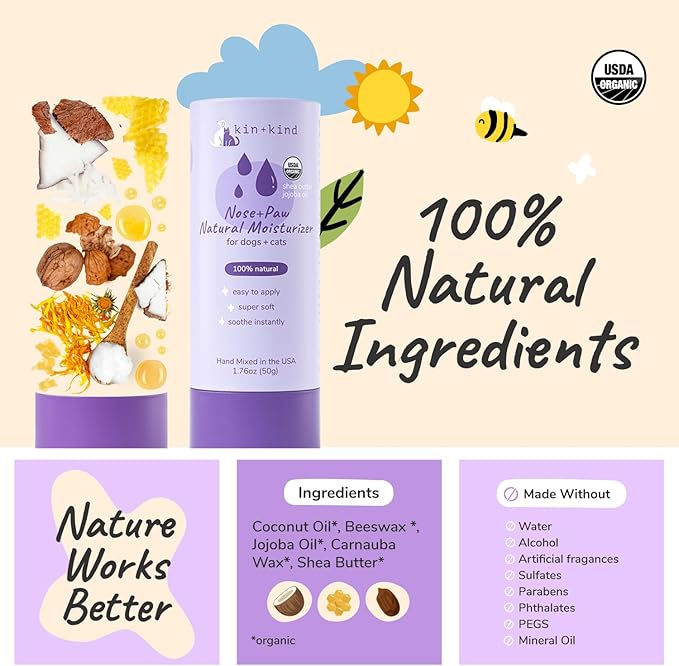 kin+kind Organic Dog and Cat Nose and Paw Balm Stick - 1.76oz Shea Butter - Dog Supplies