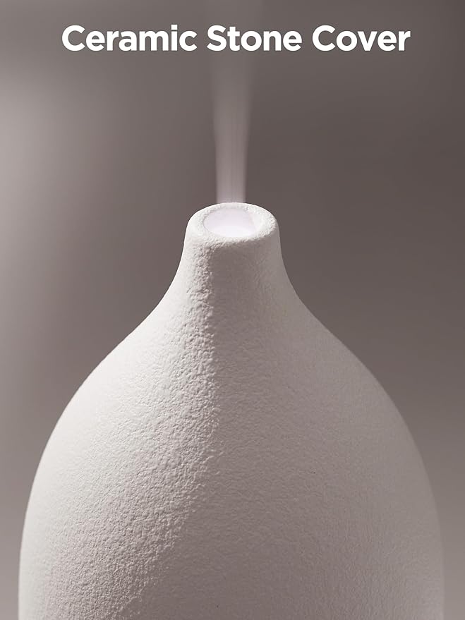 InnoGear Oil Diffuser, 150ML Ceramic Diffuser for Essential Oils Handcrafted Aromatherapy Diffuser Ultrasonic Cool Mist Humidifier with 2 Mist Modes Waterless Auto Off for Room Office, White Base