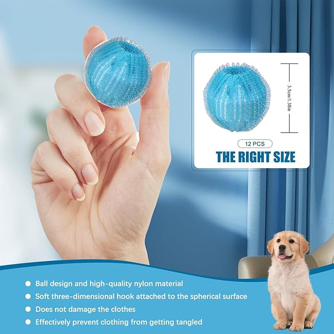 Upgrade Pet Hair Remover for Laundry, 12 PCS Reusable Dog & Cat Hair Remover for Laundry, Washing Machine Pet Hair Catcher for Clothes, Bedding, Won’t Damage Fabrics(Blue)