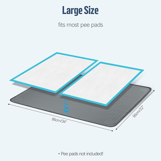 Pee Pad Holder for Dogs, 34" x 22" Silicone Pee Tray Mat Leak-Proof, High Edge, No Spill Pet Pad Holder for Puppy, Cat, Rabbit, Training Pads for Floor Protection, No Pee Pads (Dark Grey)