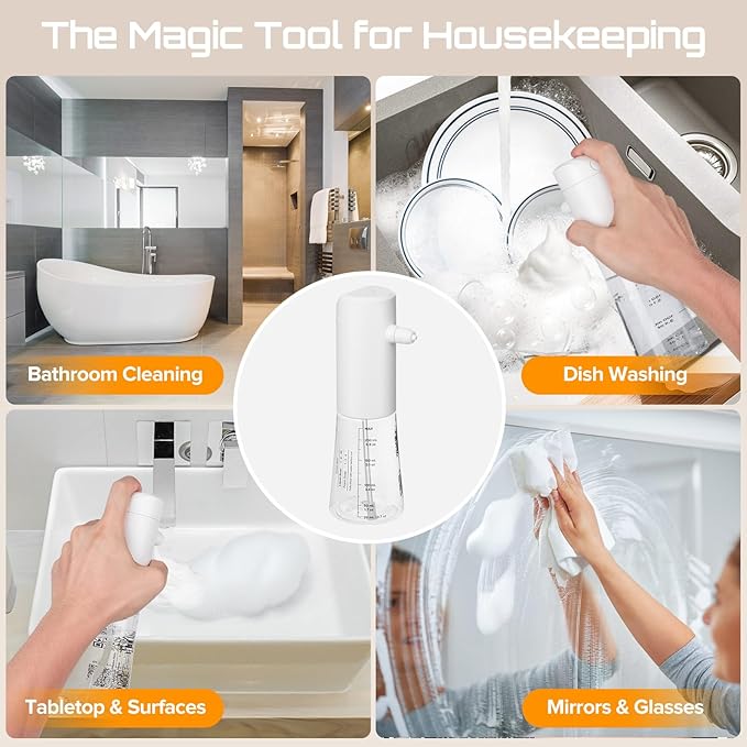 Airversa Electric Foaming Shampoo Dispenser Foam Sprayer 1100mAh IPX8 Shampoo Foamer for Woman Men Baby Kid Dog Cat ES1-White