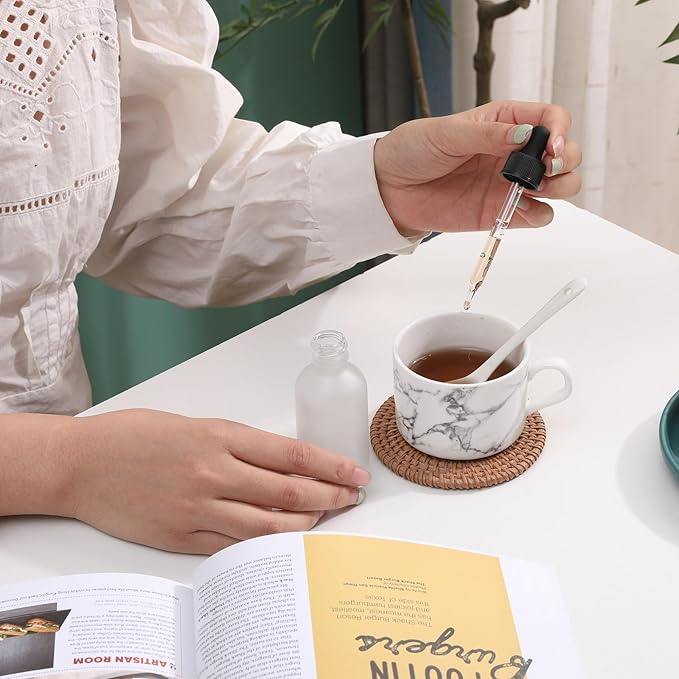 24 Pack, 2oz Glass Dropper Bottle, Preety Texture Tincture Bottles with Precise Scales Eye Droppe, for All Kinds Of Mixed Liquids,Leak-Proof Design for Easy Travel (Clear Frosted)