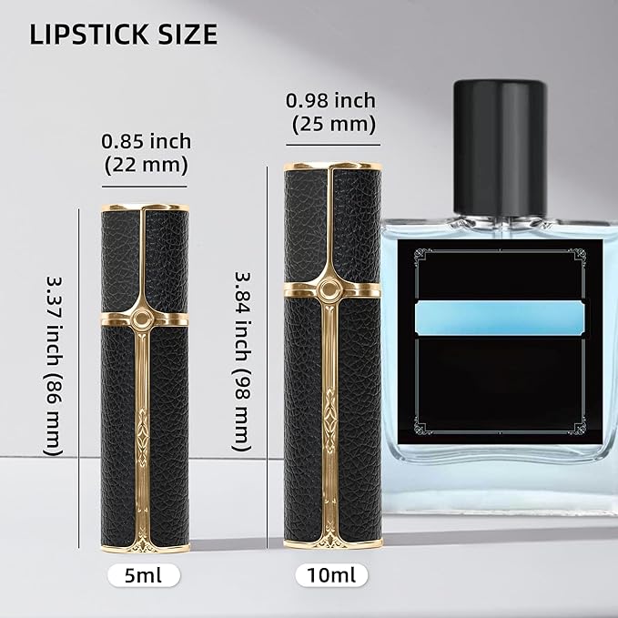 BF00BKB Leather Perfume Bottle 5ml – Bottom-Fill Refillable Dispenser, Leak-Proof & Portable for Men & Women, Ideal for Travel, Gifting & Daily Use (BKB)