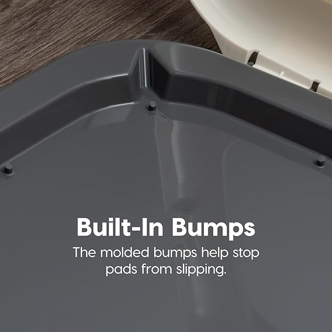 IRIS USA Pee Pad Holder - For Regular Sized Dog and Puppy Pee Pads, Secured Latches, Non-Skid Feet, High Polish Finish for Easy Cleaning, Leak Protection, Fits 22"x22" Pad or Larger, Square, Dark Gray