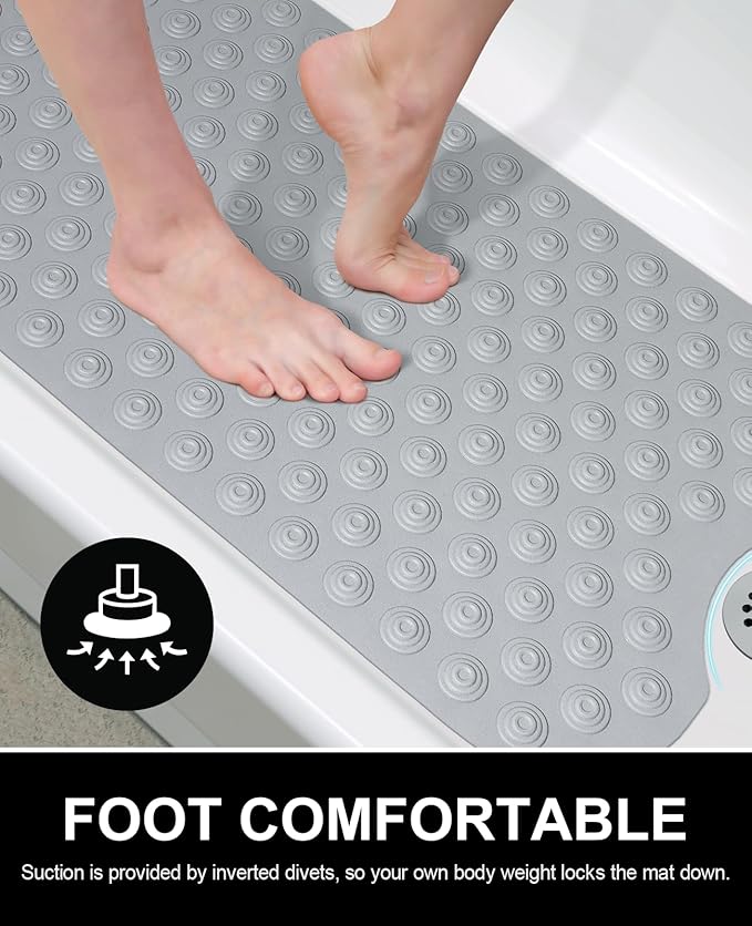 OTHWAY No Suction Cup Bath Mat: 39x16 inch Extra Long Bathmat│Perfect for Ordinary or Refinished Bath Tubs │Made of Nature Rubber│Protect Your Bathtub (Grey)