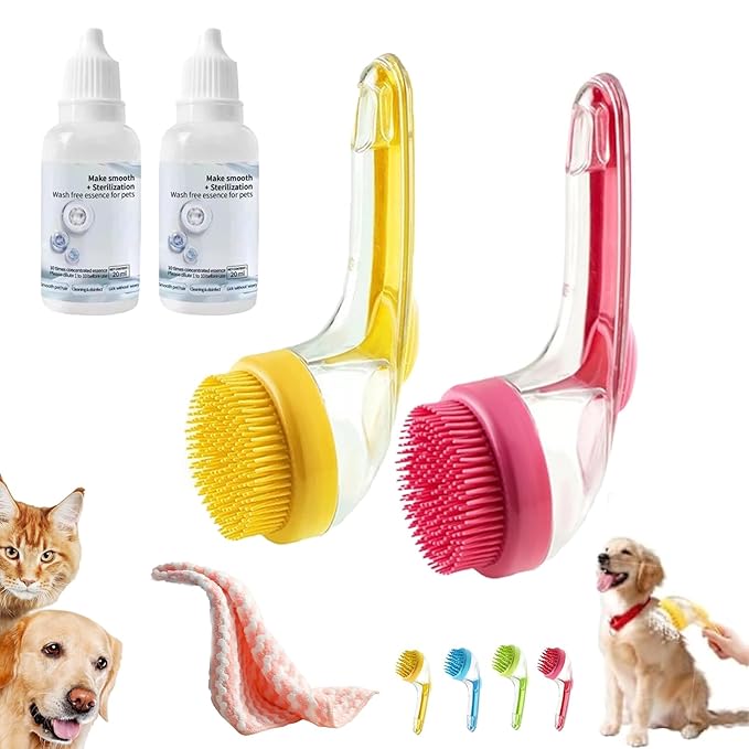 Pets Bath Brush, Pet Bath Brush With Soap Dispenser, Dog Shampoo Brush Scrubber For Long Short Haired Dogs Cats Shower (2pcs-B)