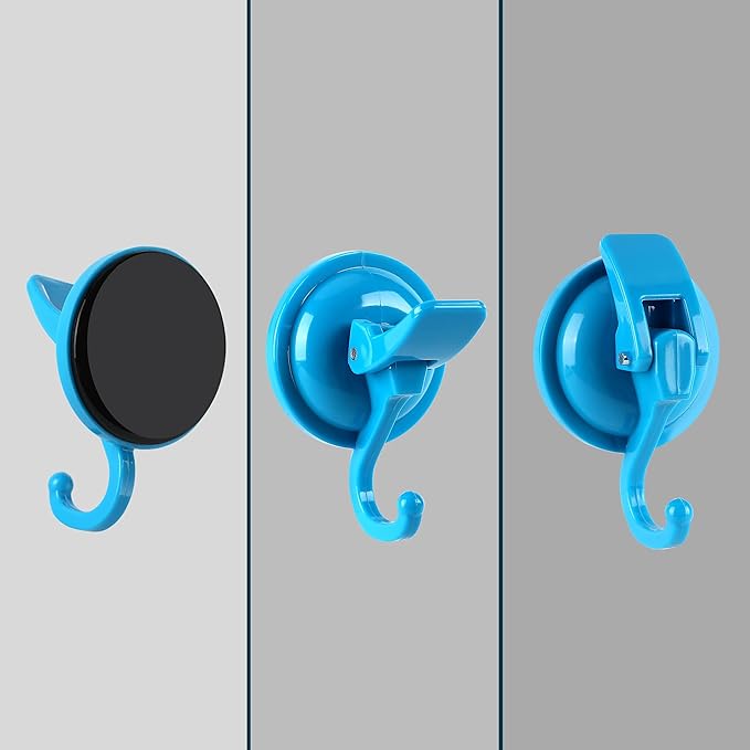 Heavy Duty Vacuum Suction Cup Hooks, Blue Plated Polished Super Suction for Kitchen Bathroom, 2 Pack