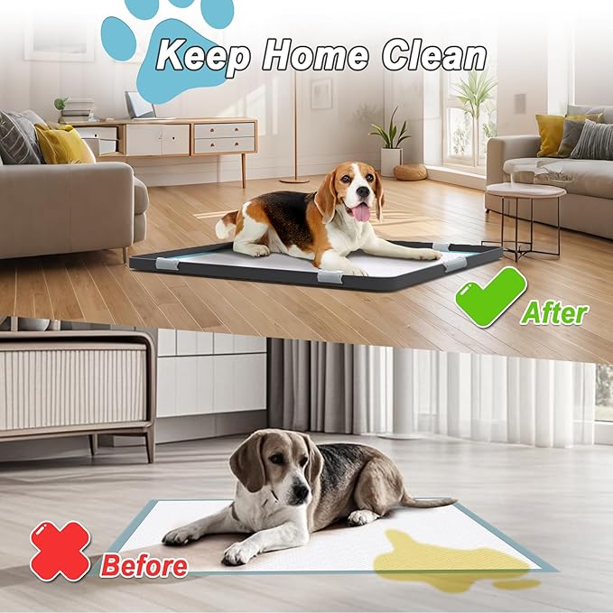 Pee Pad Tray Holder for Dog,Silicone Dog Puppy Pad Holder,24" x 24" No Spill Raised Lip High Edge Leak-Proof Mat Holder for Training Pads,Square Potty Trays for Floor Protection Complimentary 6 Clamps