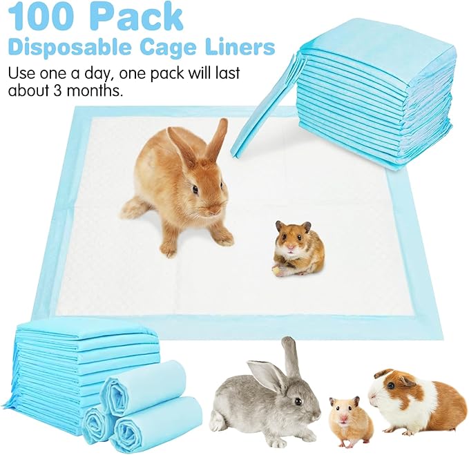 kathson 100PCS Guinea Pig Cage Liners Disposable 13" x 18" Rabbit Disposable Potty Training Pad Super Absorbent & Leak-Free Pet Supplies for Bunny Kitten Small Dog Guinea Pig