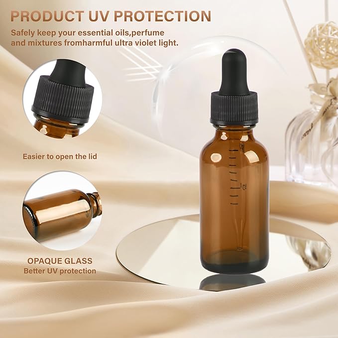 12 Pcs, 1oz Amber Glass Eye Dropper Bottle, Tincture Bottles with Leak-Proof Design, Stronger Suction, for All Kinds of Mixed Liquids