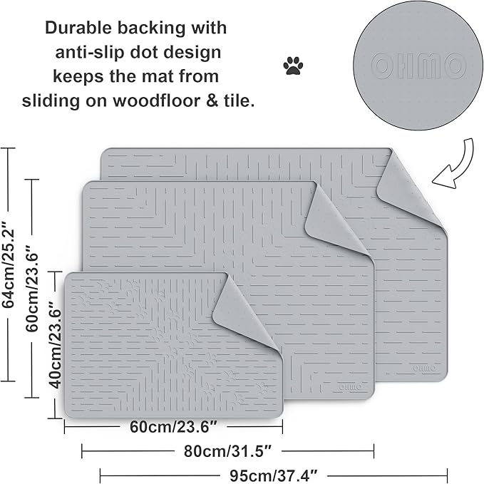 OHMO Cat Litter Mat XXL Trapping Mat Premium Silicone Rubber 37.5x25.2 Ash Grey, Waterproof and BPA Free Kitty Litter Box Mat, Easy to Clean and Keeps The Floor Tidy