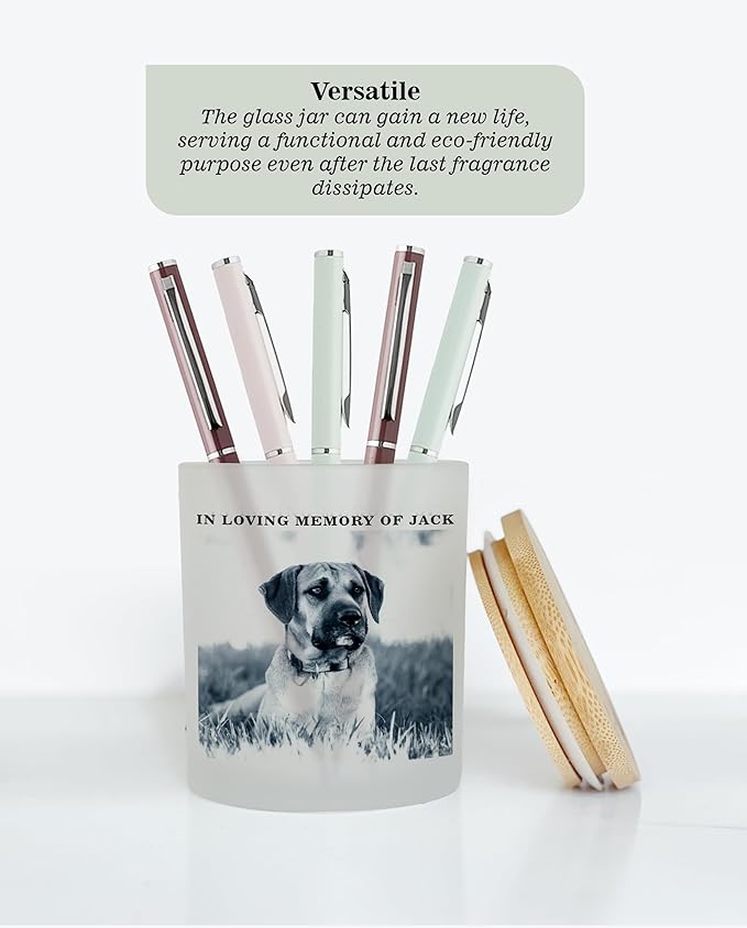 Custom Photo Candle | Printed on Glass | Memorial for Parent, Mother, Dad, Dog, Cat, Pet Memorial | Condolence Remembrance, Light Remains | Engraved Lid | Scented, Soy Wax, USA Made | Keep&Present