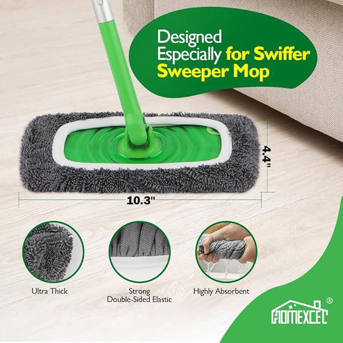 HOMEXCEL Reusable Microfiber Mop Pads Compatible with Swiffer Sweeper-4 Pack Washable Wet Pad Refills for Wet & Dry Use, Floor-Grey Cleaning Mop Head Pads Refills for Household Cleaning, Grey