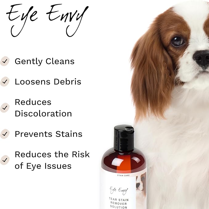 Eye Envy Tear Stain Remover Solution for Dogs. 100% Natural, Safe. Treats The Cause of Stains. Recommended by AKC Breeders, Vets, Handlers, Groomers. Contains Colloidal Silver. 4 oz. Made in USA