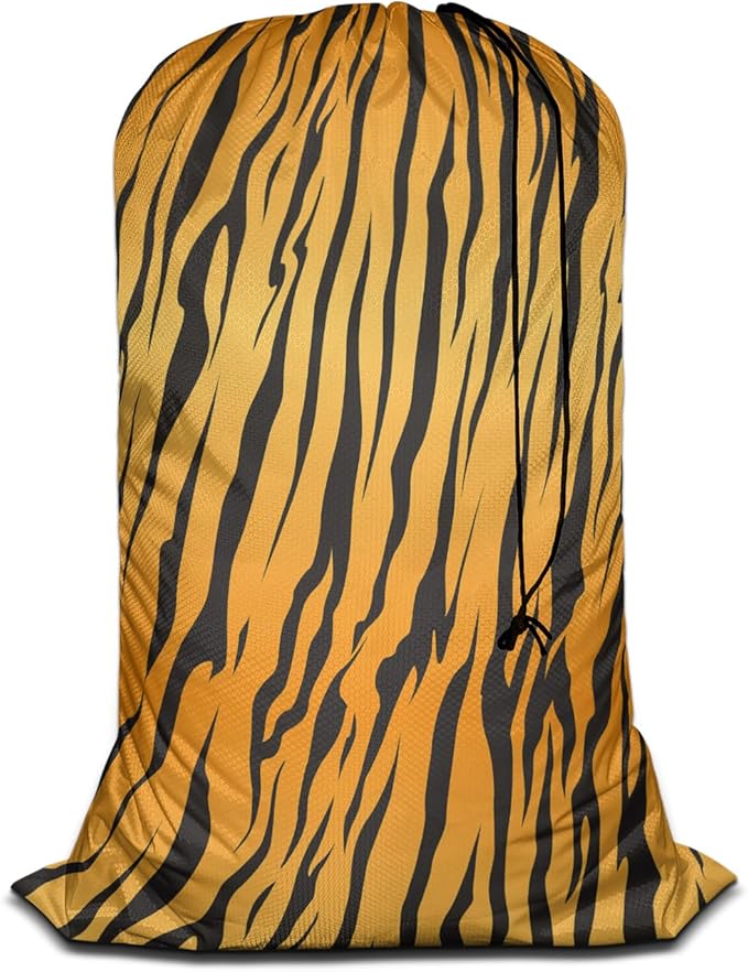 Swono Tiger Fur Laundry Bag with Drawstring Straps, Heavy Duty Extra Large Laundry Bags for Laundromat and Household, Stripe Animals Jungle Texture Washable Travel Dirty Clothes Bag Hamper Liner,