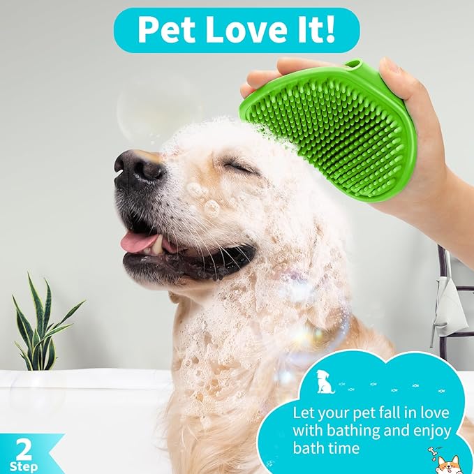 Comotech 6PCS Dog Bath Brush & Dog Toothbrush | Adjustable Handle Shampoo Brush & Scrubber for Short & Long Haired Dogs & Cats | Effectively Solve Odor & Stain Removal Problems (Blue Green Gray)