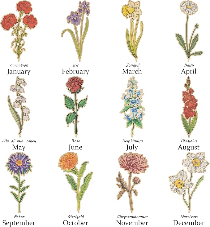 Mother's Day - 12 Birth Month Flowers Wooden Garden Decor for Grandma's Birthday, Floral Gift for Mom from Daughter, Practical Wooden Keepsake to Remember A Day, Flower Room Decor Idea for Grandma