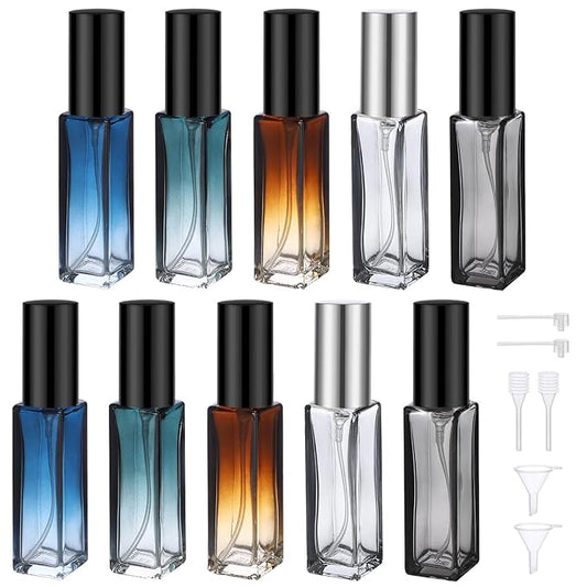 Segbeauty 10 Pack 0.34oz Empty Travel Cologne Sprayer, 10ml Multi-color Refillable Glass Perfume Atomizer Colorful, Portable Cologne Dispenser Spray Bottle Travel Size Sprayer Perfume Making Container