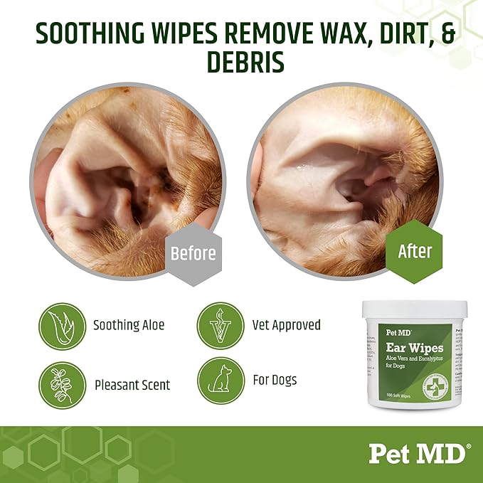 Pet MD Dog Ear Cleaner Wipes + Riley's Calming Peanut Butter for Dogs