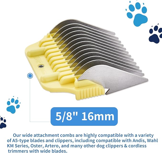 16MM 5/8Inch Pet Grooming Clipper Attachment Guard Comb, for Wide A5 Blades, Compatible with Andis, Conair, Wahl, Laube, Thrive, Bucchelli, or other A5 Series, Only Fit for 10W/15W/30W Wide Blade