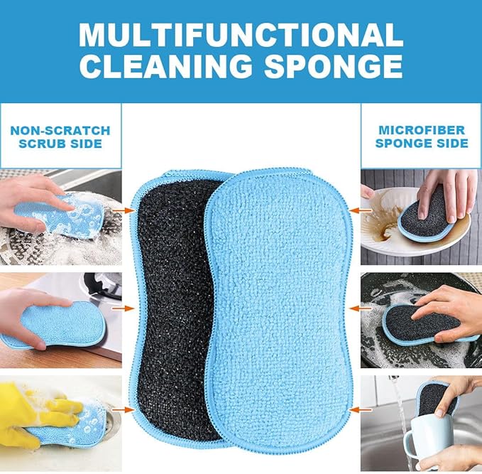 HOMEXCEL 12 Pack Multi-Purpose Scrub Sponges Kitchen, Dish Sponge, Non-Scratch Microfiber Sponge for Efficiently Cleaning Dishes, Pots, and Pans (Blue)