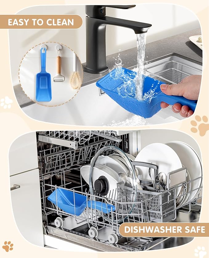 2-Pack Dog Food Scoop 1 Cup, Plastic Pet Food Measuring Scoop With Measuring Lines (1/2 & 1 Cup Markings) for Dogs, Cats, Fish, Bird（Blue)