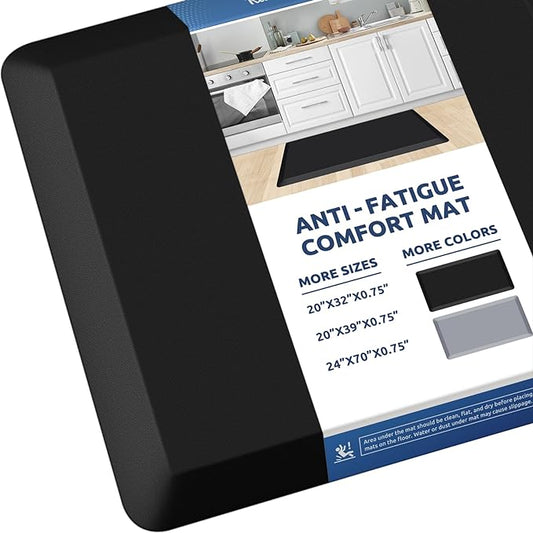 KitchenClouds Kitchen Mat Cushioned Anti Fatigue Rug 24"x70" Waterproof, Non Slip, Standing and Comfort Desk/Floor Mats for House Sink Office (Black,0.8inch)