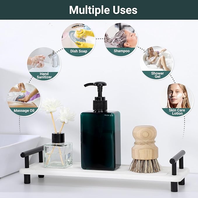 Suream 9.5oz Refillable Pump Press Bottles, Plastic Shampoo and Conditioner Dispenser, 280ml Reuable Cosmetic Empty Bottle, Bathroom Countertop Shower Dispensers for Body Wash, Hand Sanitizer, 3Pack