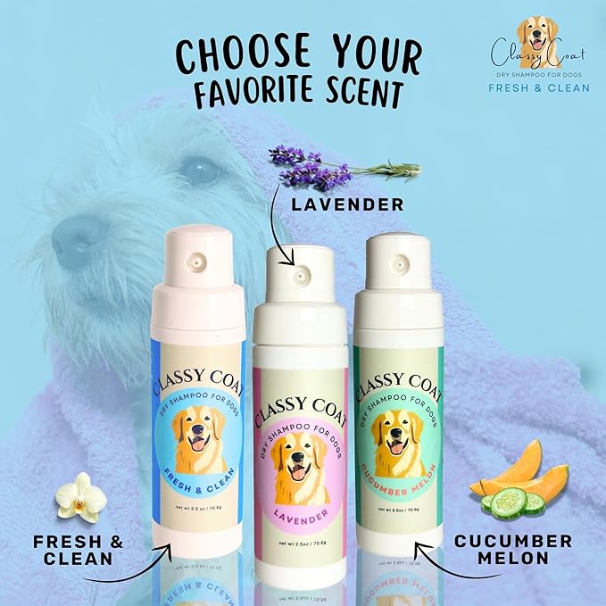 Dry Shampoo & Coat Deodorizer for Dogs (Fresh & Clean) | Waterless No-Rinse Squeeze Bottle Powder Formula | Calming Lavender Scent | Talc and Alcohol Free | Safe for Sensitive Skin | Made in USA