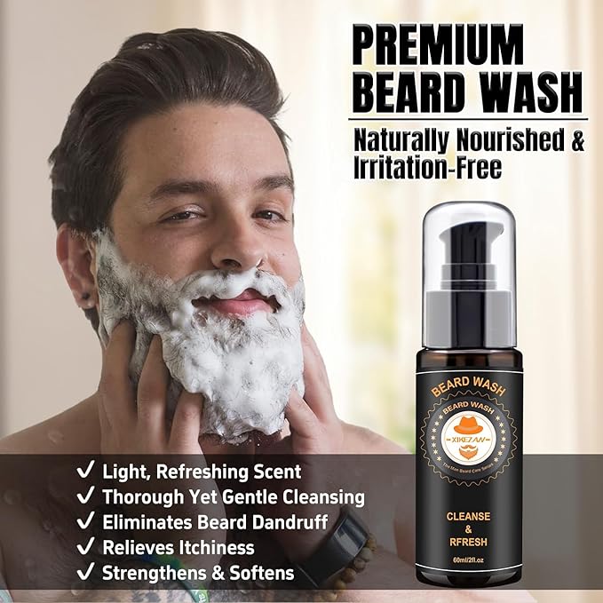 XIKEZAN Beard Kit for Mens Shaving & Grooming Sets & w/Conditioner, Wash, Oil, Balm, Brush Birthday Fathers Valentines Gifts for Men Him Dad Husband Boyfriend Christmas Gifts Mens Stocking Stuffers