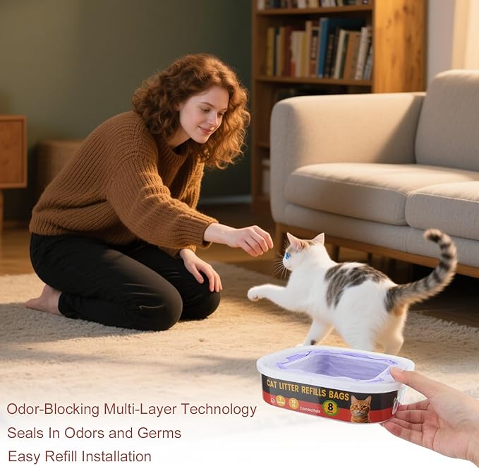 10 Pack Cat Litter Refill Bags,Compatible with Litter Genie Standard/Plus/XL and Litter Refill Cartridge,Purple