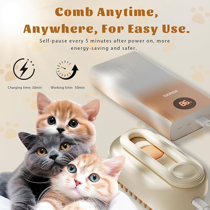 Cat Brush Cat Steam Brush Rechargeable Steamy Pet Grooming For Shedding, Water Spray Massage Brushs, Dog Hair Removal Self Cleaning Brushs Steamer Wet Spa Comb (White)