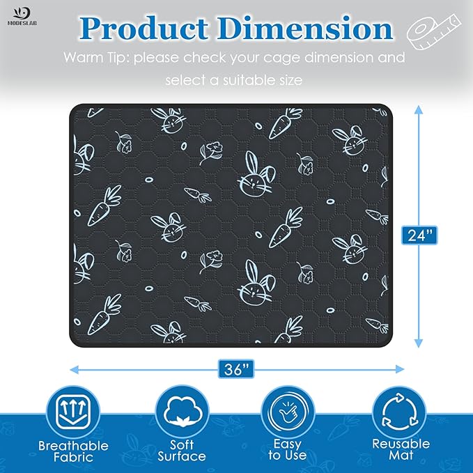 2-Pack Guinea Pig Cage Liner Washable, 24in x 36in Ultra-Absorbent Guinea Pig Bedding for Cage Non-Slip Leak-Proof Pee Pads for Dogs Rabbit Bunny Cat Litter Mat, Navy