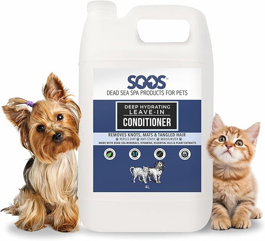 SOOS Pets Deep Hydrating Leave-in Conditioner for Dogs and Cats | Natural Dead Sea Minerals & Vitamins | Skin Moisturizer, Polish Deeply, Enhance Coat Shine & Softness - 4L
