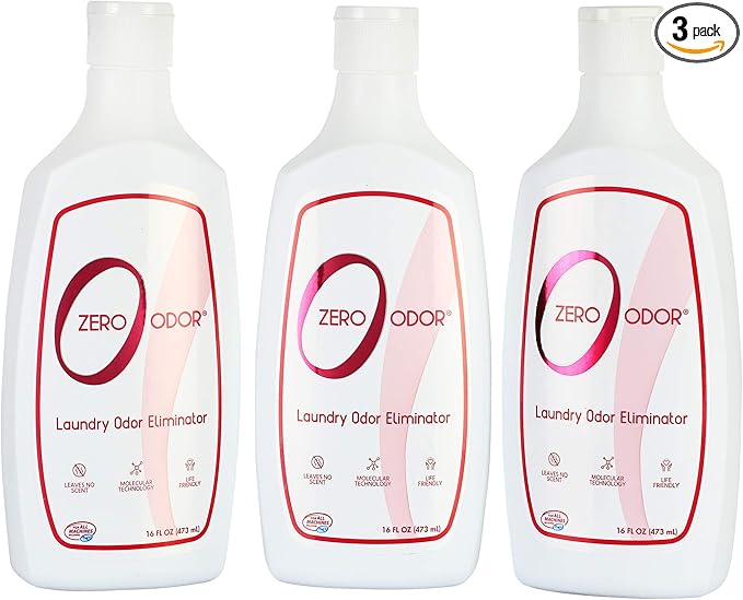 Zero Odor – Laundry Odor Eliminator - Permanently Eliminate laundry Odor – Patented Molecular Technology Best For Clothes, Towels & Linens, Shoes, Bags, Etc. - rinse and refresh Again, 16oz (3-Pack)