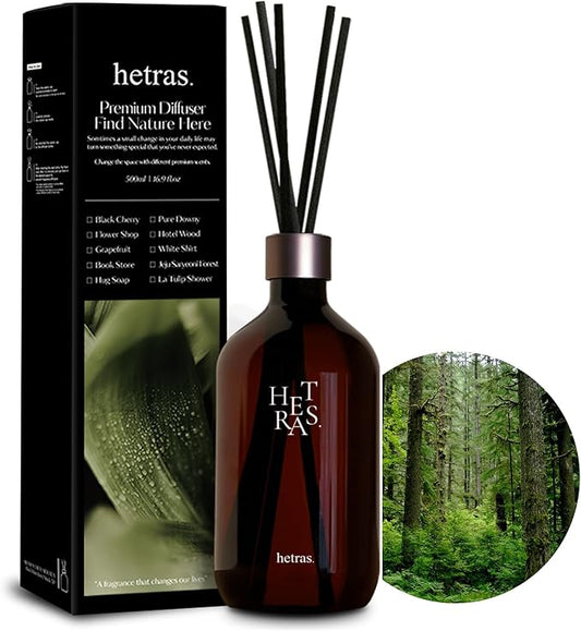 hetras Premium Reed Diffuser Set 16.9 fl.oz. 1 Pack | Jeju Saryeoni Forest - Citrus & Greenery Scent | Long-Lasting Luxury Fragrance with 10 Reed Sticks for Home & Office | Gifts for Loved One