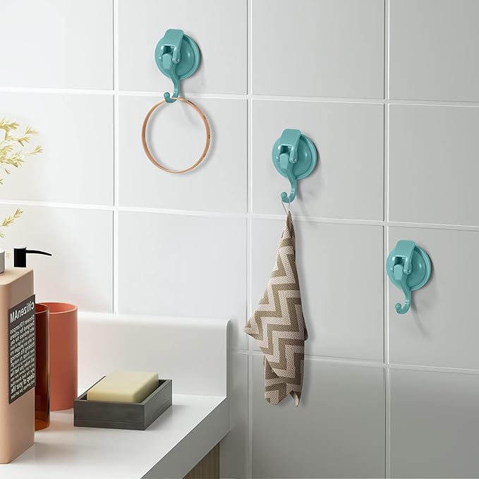 Heavy Duty Vacuum Suction Cup Hooks, Lake Blue Plated Polished Super Suction for Kitchen Bathroom, 1 Pack