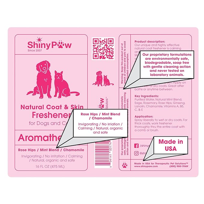 Dog Grooming Spray | Rose Hip, Chamomile & Mint Coat & Skin Freshener by Shiny Paw 16 oz | Dog Odor Spray | Made in the USA