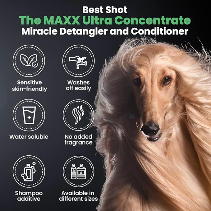 Best Shot The MAXX Ultra Concentrate Miracle Detangler and Conditioner, Moisturizing Conditioner for Pets, Hypoallergenic, 34 Oz.
