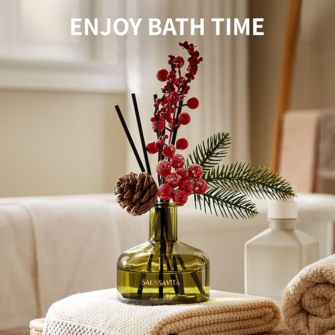 Flower Reed Diffusers Set, 7.10 oz Christmas Cedar Scented Diffuser with 7 Sticks, Long Lasting Home Fragrance for 120 Days, Perfect for Bathroom, Shelf Decor, Air Fresheners