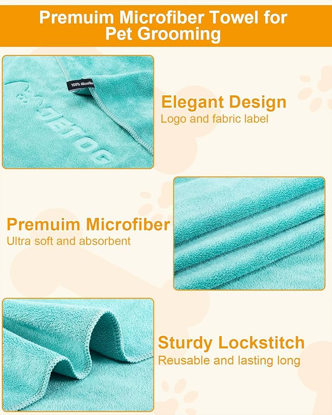 2-PCS Fast Drying Dog Towels - 56 x 28 Inch Ultra Soft & Absorbent Large Dog Towel with 30 x 14 Inch Daily Use Paw Towel - 100% Microfiber Pet Bath Grooming Towels for Dogs Cats, Green