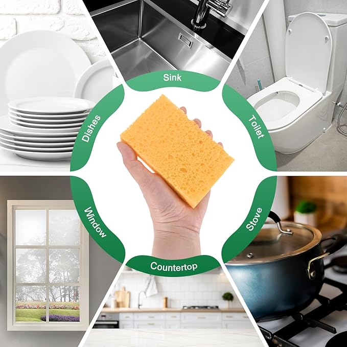 12-Pack Kitchen Sponges, Condense Eco Cellulose Non-Scratch Scrub Heavy Sponge for Kitchen/Household/Bathroom, Clean Tough Messes Dish Scrubber [Beige]