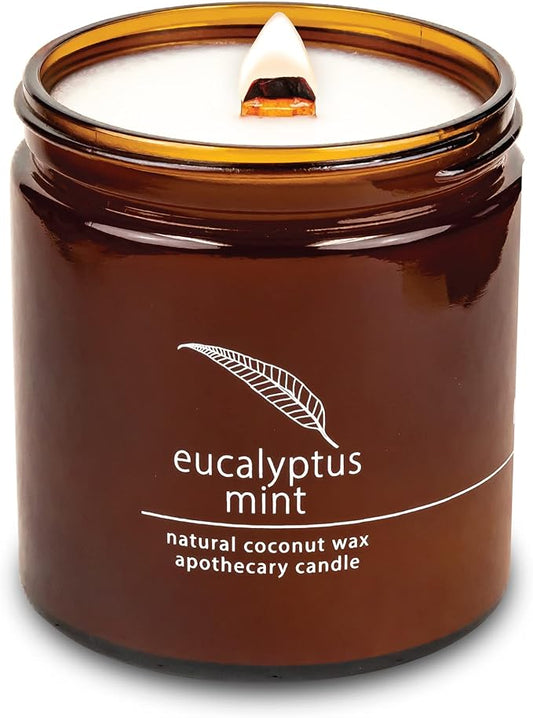 Hemlock Park Crackling Wood Wick Candle Handcrafted with Natural Coconut Wax (Large 16 oz, Eucalyptus Mint)