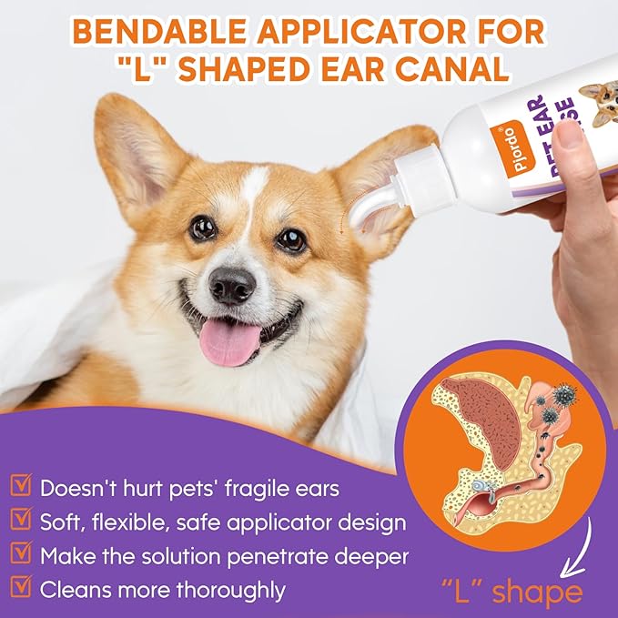 Dog Ear Cleaner Kit - Dog Ear Finger Wipes and Ear Cleaner Solution for Dogs and Cats, Gently Remove Ear Wax & Debris, Soothe Ear Itching, Deodorize, Pet Ear Wash with Aloe Vera & Witch Hazel