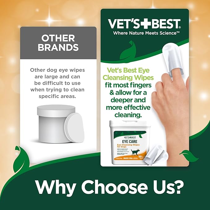 Vet's Best Eye Cleansing Wipes for Dogs, Gentle Tear Stain Remover For Dogs, Eye Wipes for Dogs with Aloe Vera & Witch Hazel (50 Count Dog Eye Wipes)