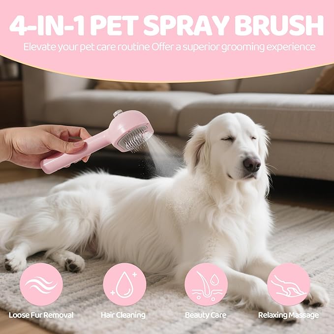 3-in-1 Anti-static Cat Steam Brush & Deshedding Tool - Cat Brush for Long/Short Hair, Reduces 95% Shedding, Easy Clean Grooming Supplies for Pet Owners (pink)