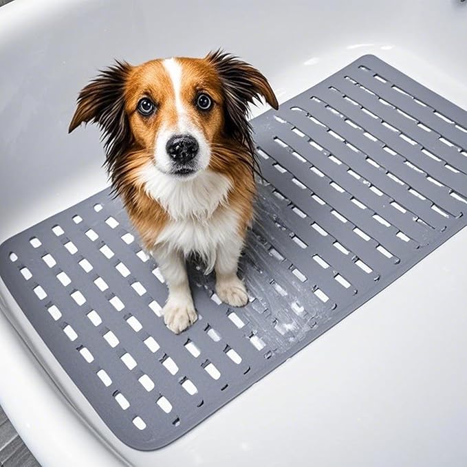 Bathtub Shower Mat, Pet Dog Bathing Non-Slip Mat, Dog Bath mat for tub, Quick Drain Bathtub Mat with Suction Cups & Drain Holes for Bathroom, 27.1x15.7 Inch